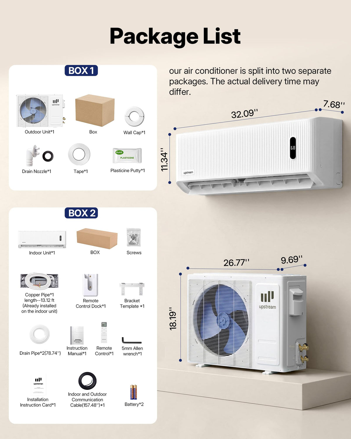 Upstreman 12,000 BTU DIY Mini Split AC & Heat Pump 230V, No Vacuum Required