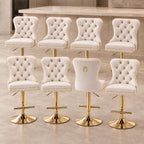Velvet Swivel Bar Stools Set of 4, Height Adjustable, Black with Gold Base
