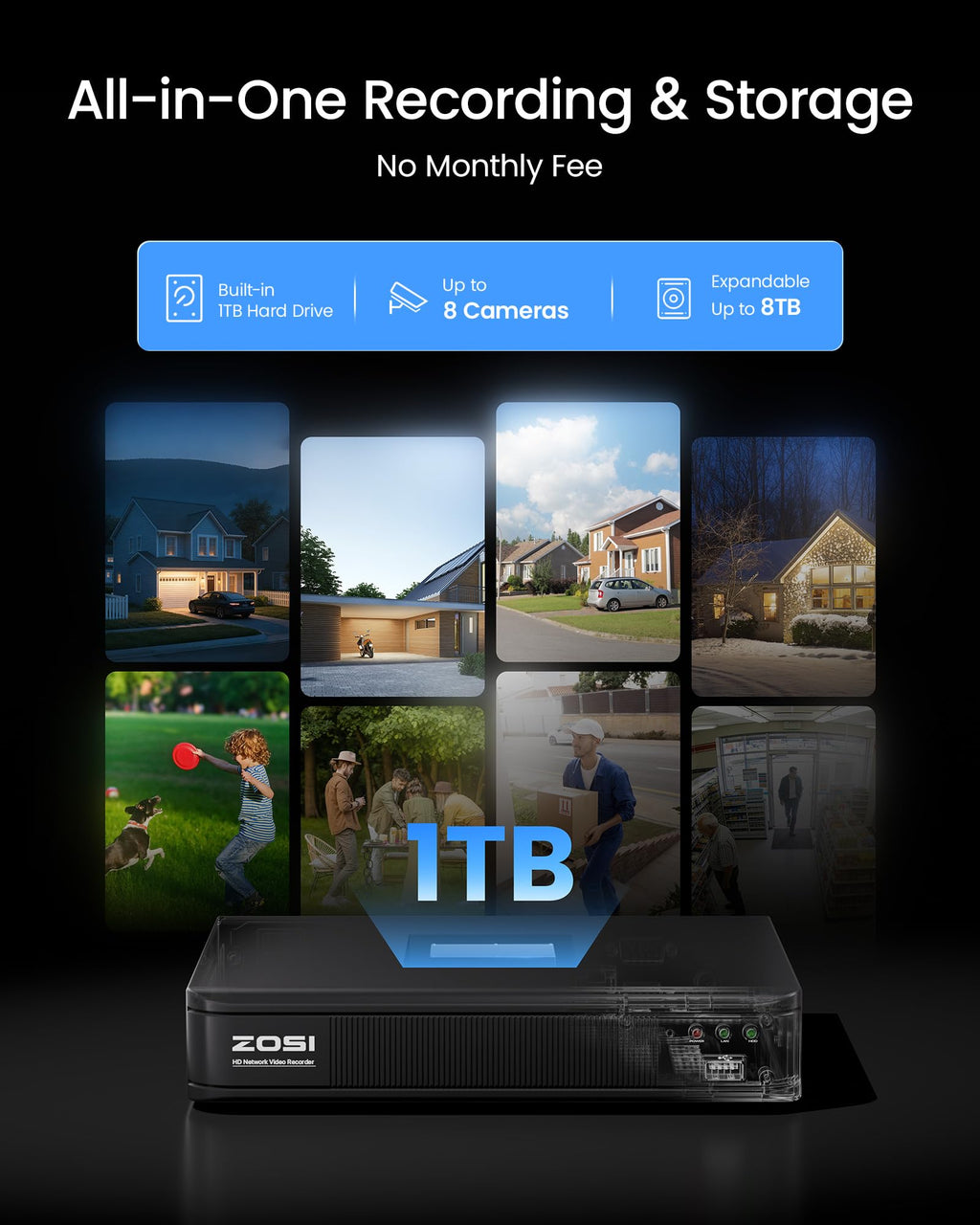 ZOSI 3K Lite Wired Security Camera System Outdoor, 8 X 2MP Cameras, 1TB HDD
