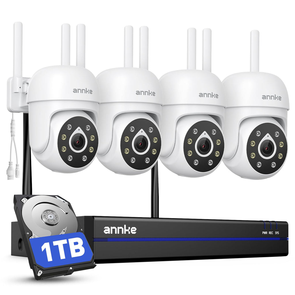 ANNKE 5MP 10CH Wireless Security Camera System, 8pcs PT IP Cameras, 1TB HDD