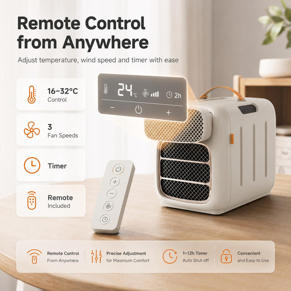 MEGAWISE Portable Air Conditioner and Heater, 420W 110V Compact AC Unit with Remote Control, 1400W Cooling Capacity, 800W Heating, Dehumidifier, Fan, Sleep Timer, Champagne