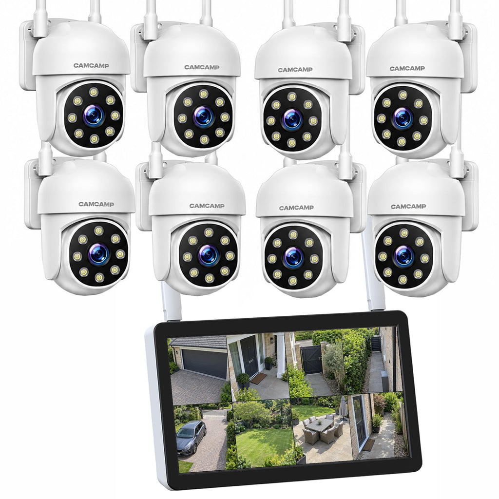 CAMCAMP Wireless Security Camera System with Monitor 8 Outdoor WiFi Cameras