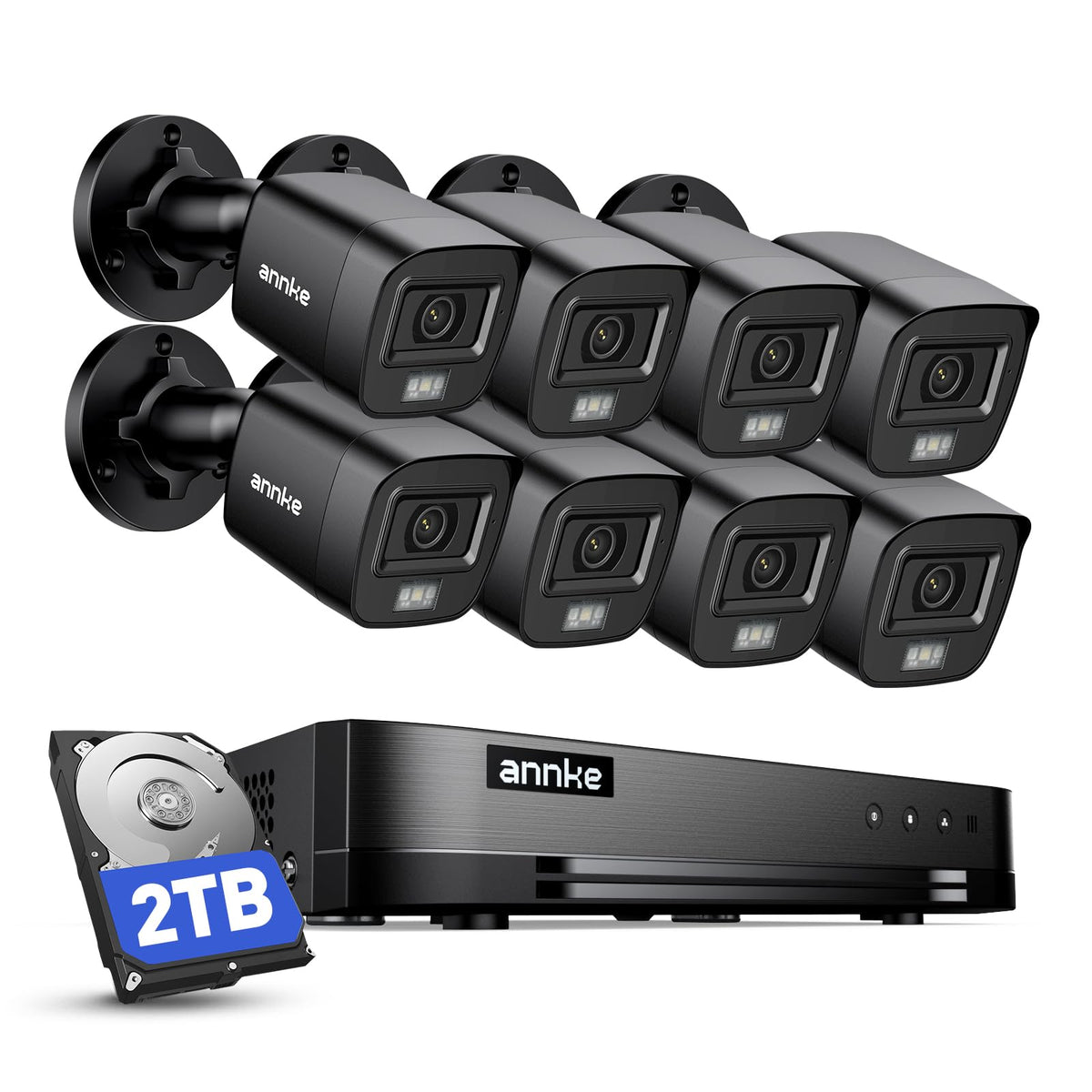 ANNKE 16CH Surveillance Security Camera System, 8Pcs 2MP Cameras, 2TB HDD