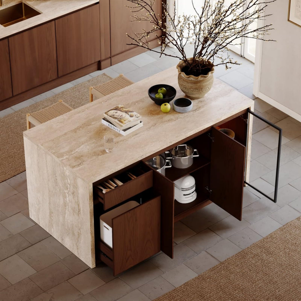 homary 72" Large Kitchen Island with Storage & LED Lights and Waterfall Edge, Wood Freestanding Island with Wine Rack, Drawers, Cabinet & Shelves, Modern for Kitchen & Dining Room