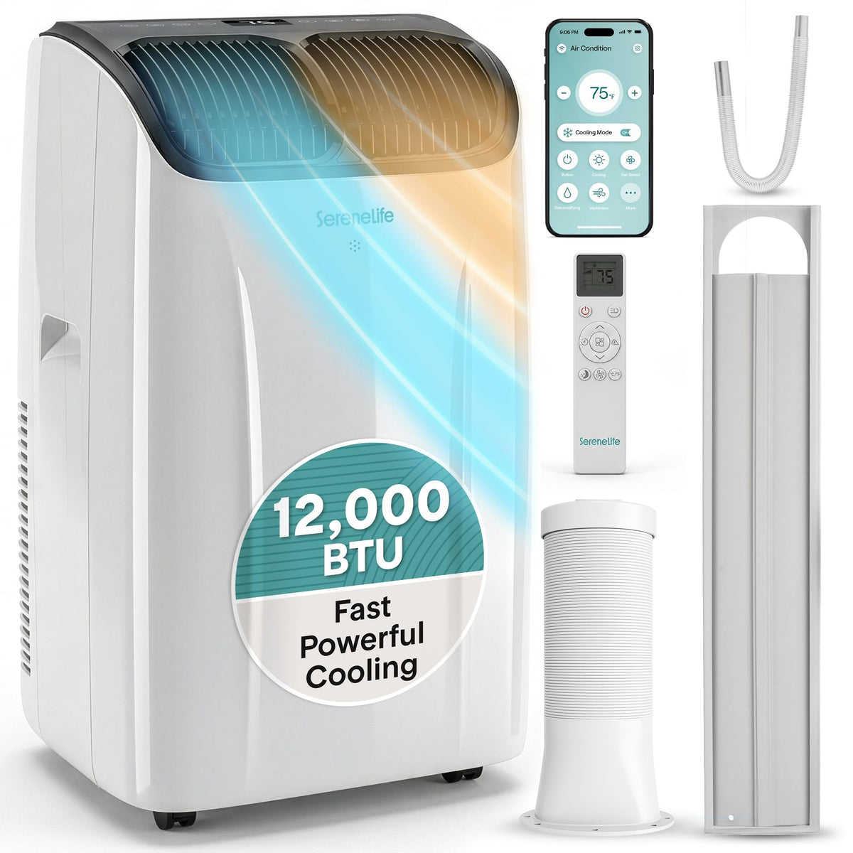 SereneLife 12,000 BTU Portable Air Conditioner with Dehumidifier, Heat, & Fan | Wi-Fi Enabled Portable AC Unit for Rooms up to 550 Sq Ft | Compact Standing Air Conditioner with Window Kit