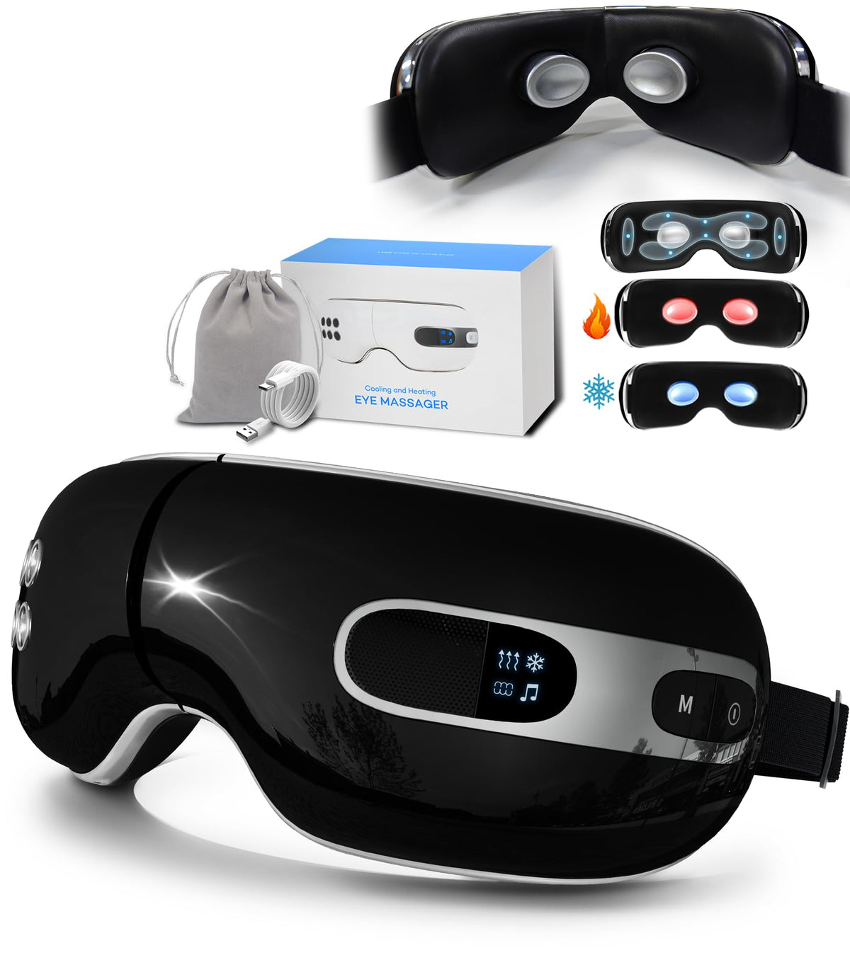 Eye Massager with Heat and Cooling for Migraine Dry Eyes Relief, Rechargeable Bluetooth Music Migraines Relief Eye Massager Improve Sleeping Gifts for Women Men