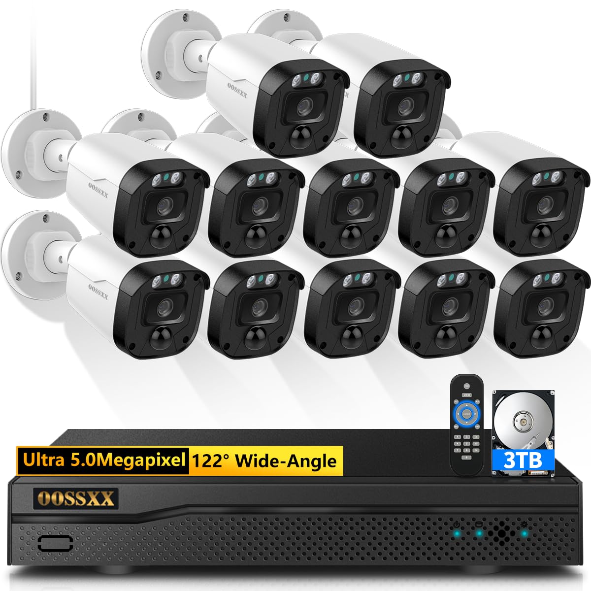 HD 5MP Wired Security Camera System 12Pcs Home Surveillance Cameras 3TB HDD