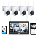 Camcamp Wireless Security Camera System with Monitor, 4 PTZ Outdoor Cameras