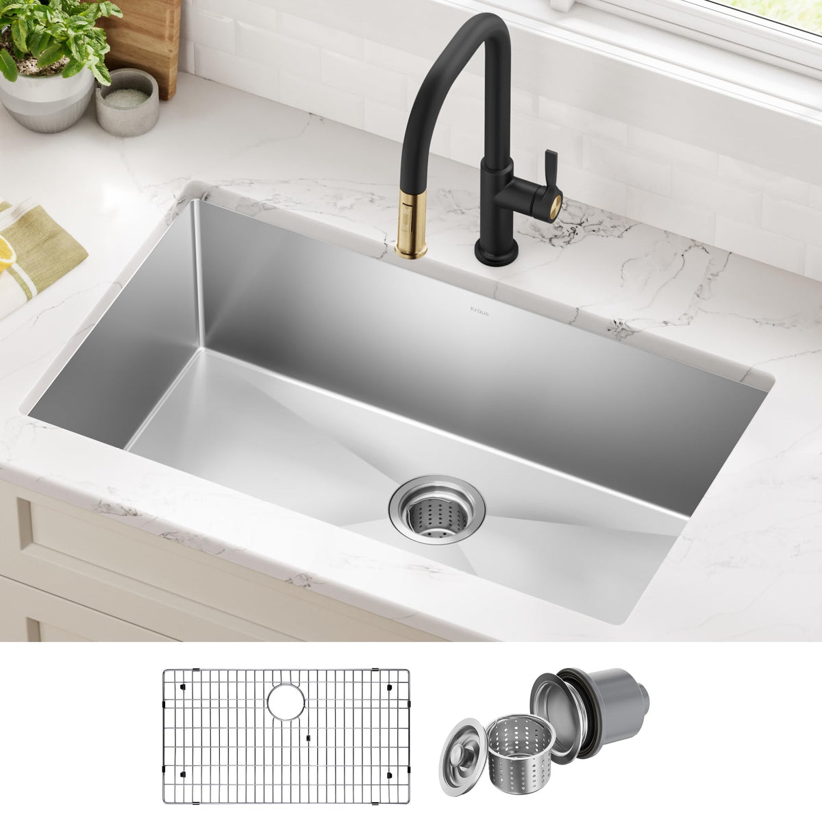 KRAUS Stainless Steel 32 in 16 Gauge Undermount Kitchen Sink KHU100-32