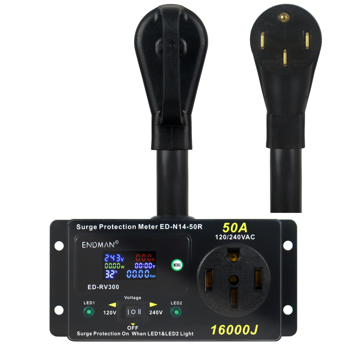 RV 30 Amp Surge Protector with Power Meter 12000 Joules NEMA TT-30P