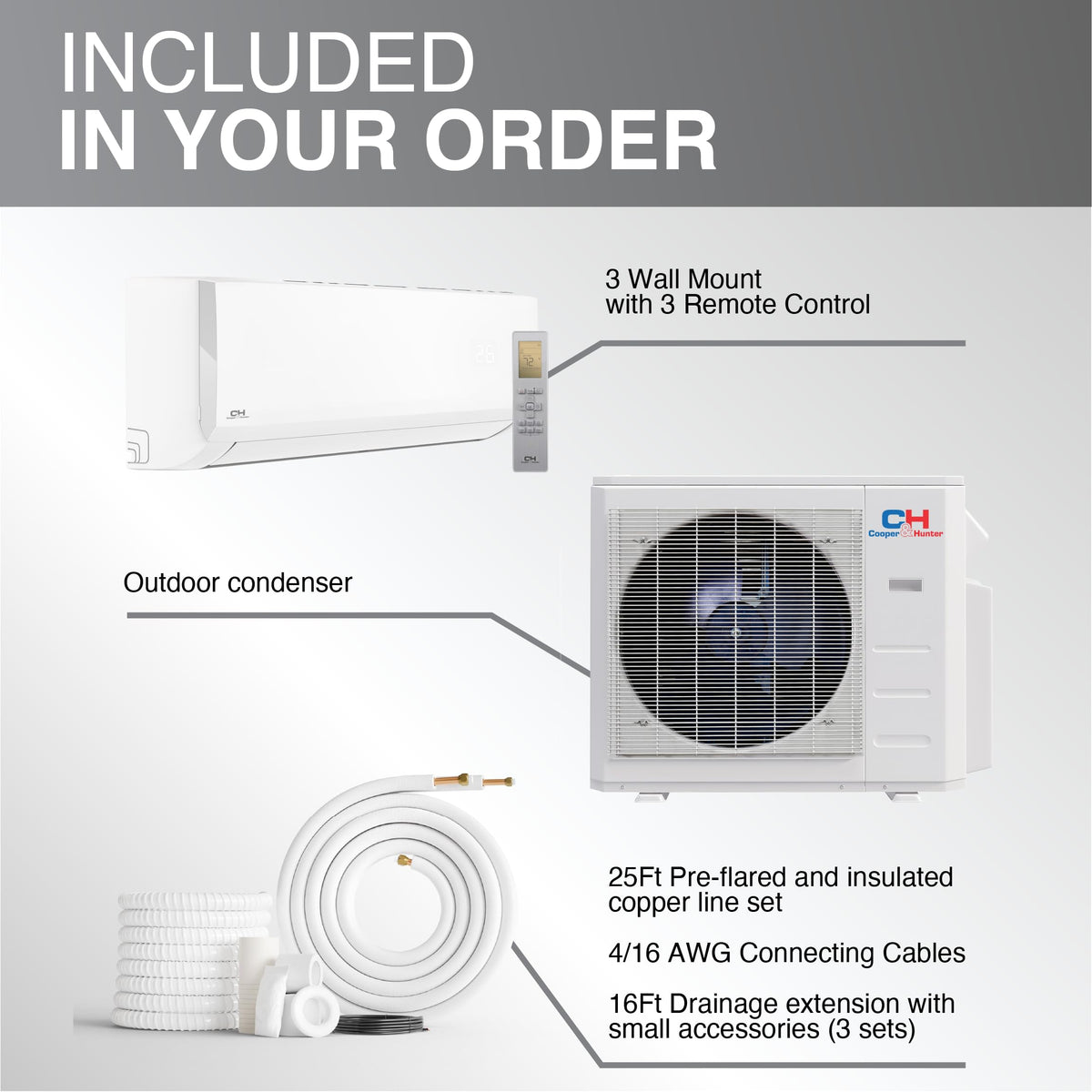 Cooper & Hunter 28,000 BTU 2-Zone Wall Mount Mini Split, 25 SEER2, 230V