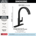 Delta Keele Matte Black Kitchen Faucet with Pull Down Sprayer, Modern Single Hole Kitchen Sink Faucet, Single Handle, Matte Black 19824LF-BL