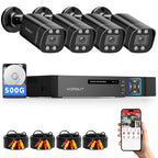 4CH Wired Security Camera System Outdoor,4X 3MP CCTV Camera,500G HDD