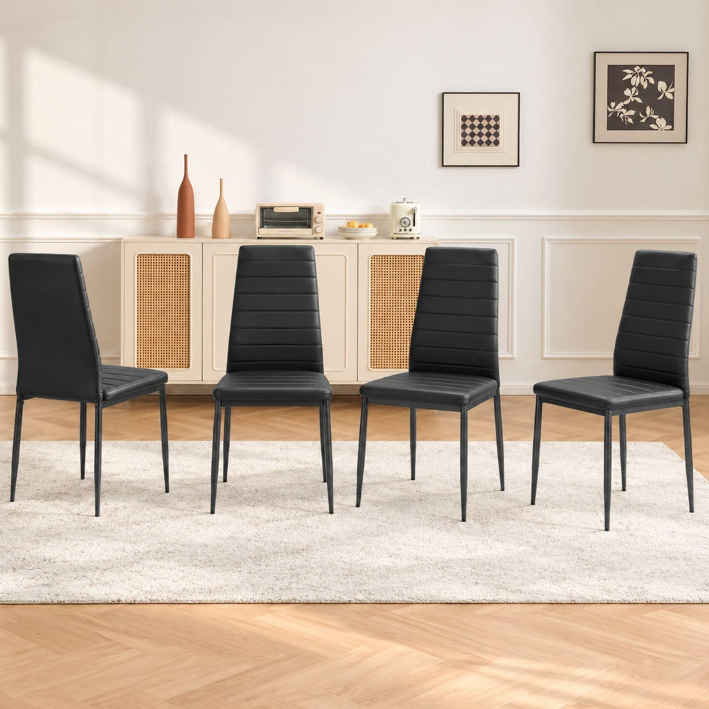 Karl home Dining Chairs Set of 6, PU Leather & High Back, Black