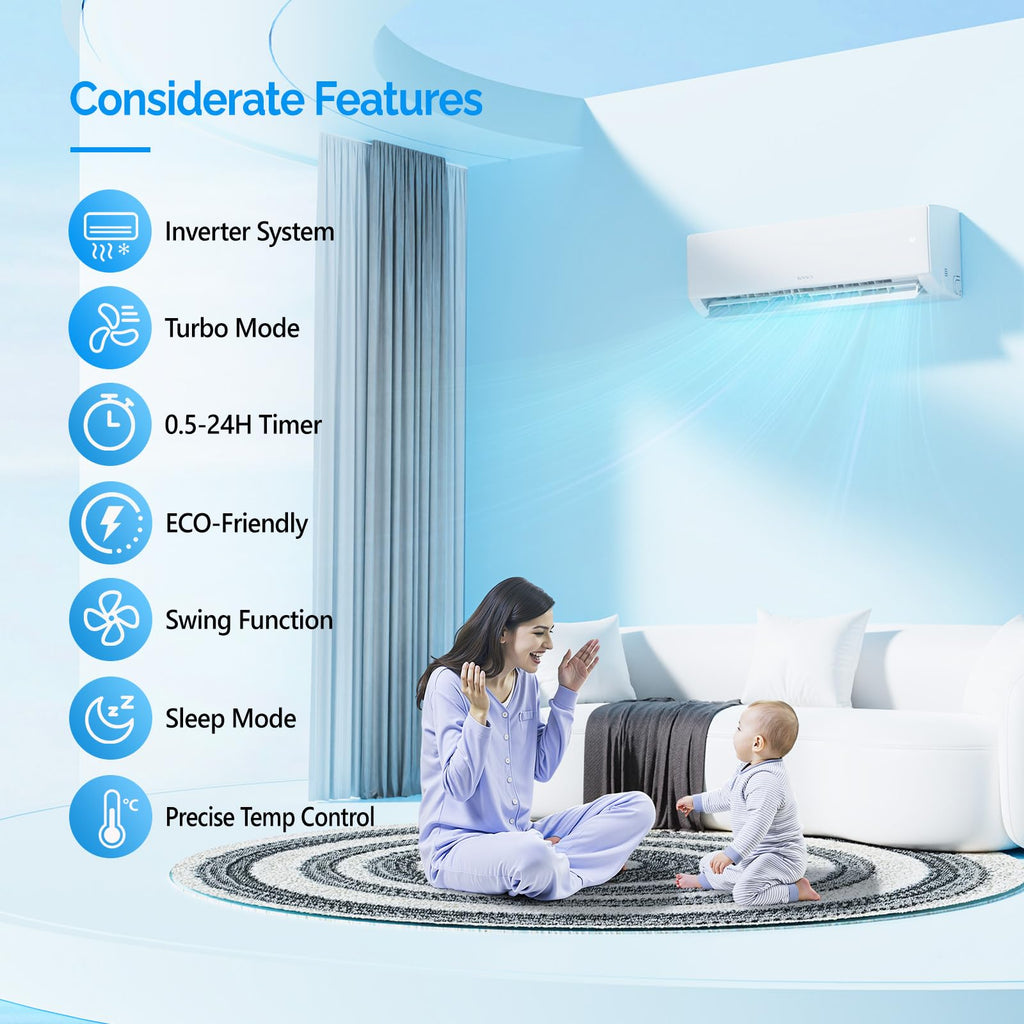 ROVSUN 9000 BTU Mini Split AC/Heating System with Inverter, 20 SEER2 Energy Saving 115V Ductless Split-System Air Conditioner with Pre-Charged Condenser, Heat Pump, Remote Control & Installation Kit