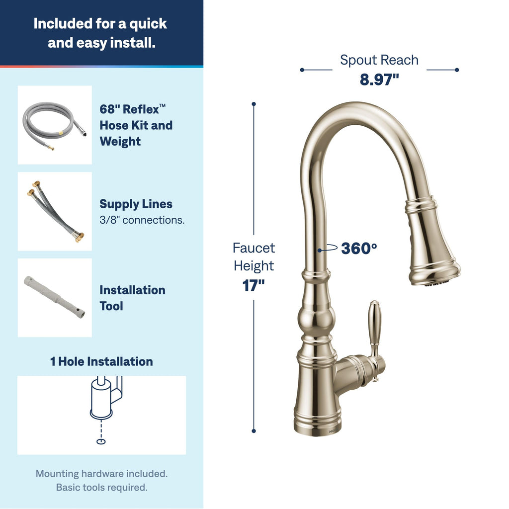 Moen S73004NL Weymouth Polished Nickel Pulldown Kitchen Faucet
