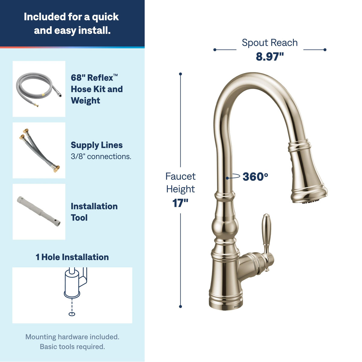 Moen S73004NL Weymouth Polished Nickel Pulldown Kitchen Faucet