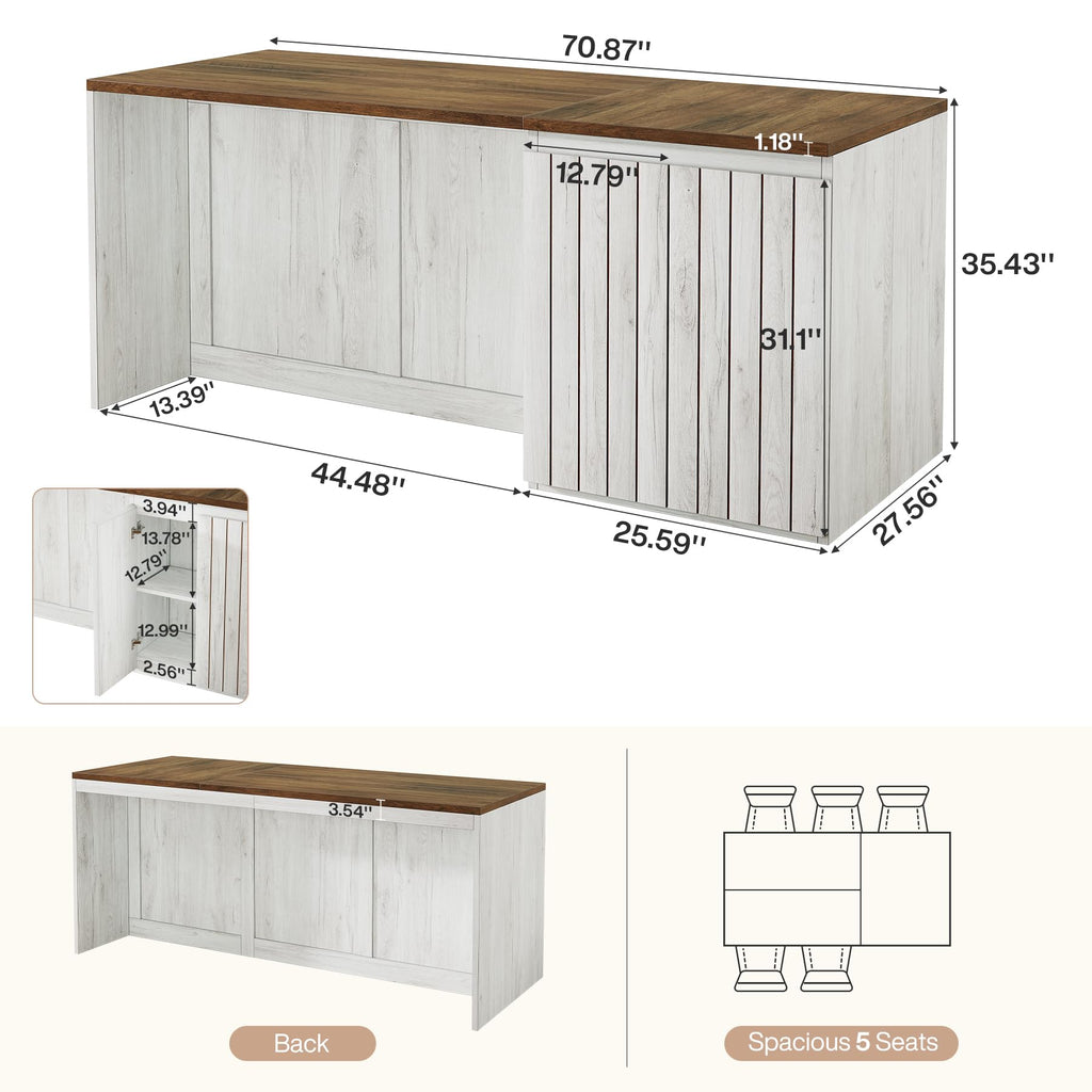 Tribesigns 71 Inch Stationery Kitchen Island with Storage Cabinet