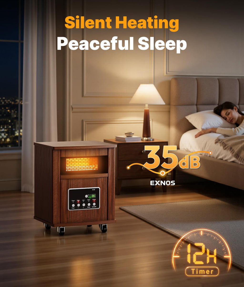 1500W Infrared Space Heater for Indoor Use with Wood Cabinet