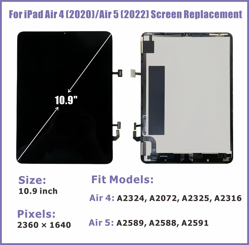 LCD Screen Replacement for iPad Air 4th Gen (2020)/5th Gen (2022) 10.9" | Fits A2072 A2316 A2324 A2325 A2588 A2589 A2591 | Touch Screen Digitizer Full Assembly with Tools