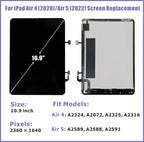 LCD Screen Replacement for iPad Air 4th Gen (2020)/5th Gen (2022) 10.9" | Fits A2072 A2316 A2324 A2325 A2588 A2589 A2591 | Touch Screen Digitizer Full Assembly with Tools