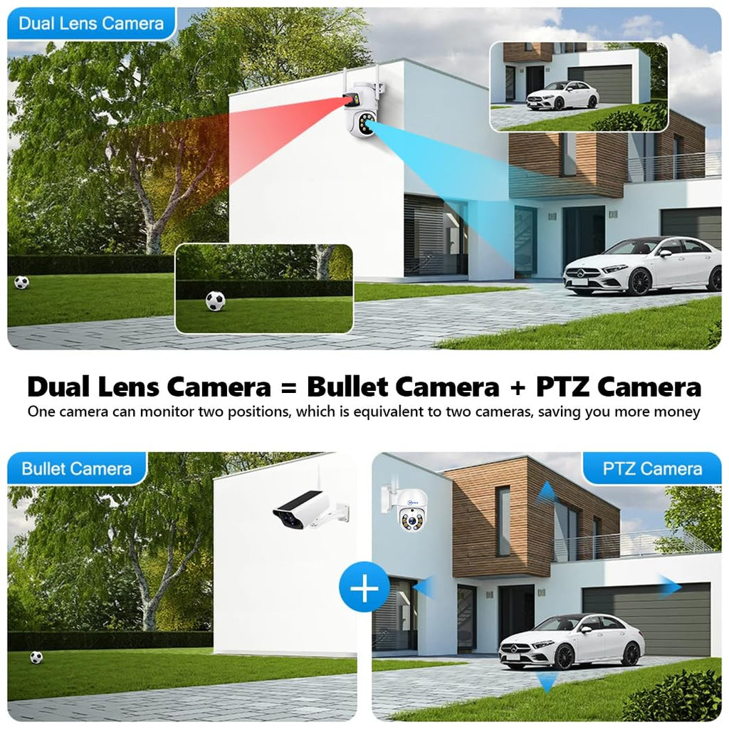 MOVOLS Wireless Security Camera System 5G/2.4G WiFi 8pcs 4MP+4MP Dual Lens Camera System,2K HD PTZ Dome Cameras System with Color Night Version, Motion Detection,2TB HDD, 16CH