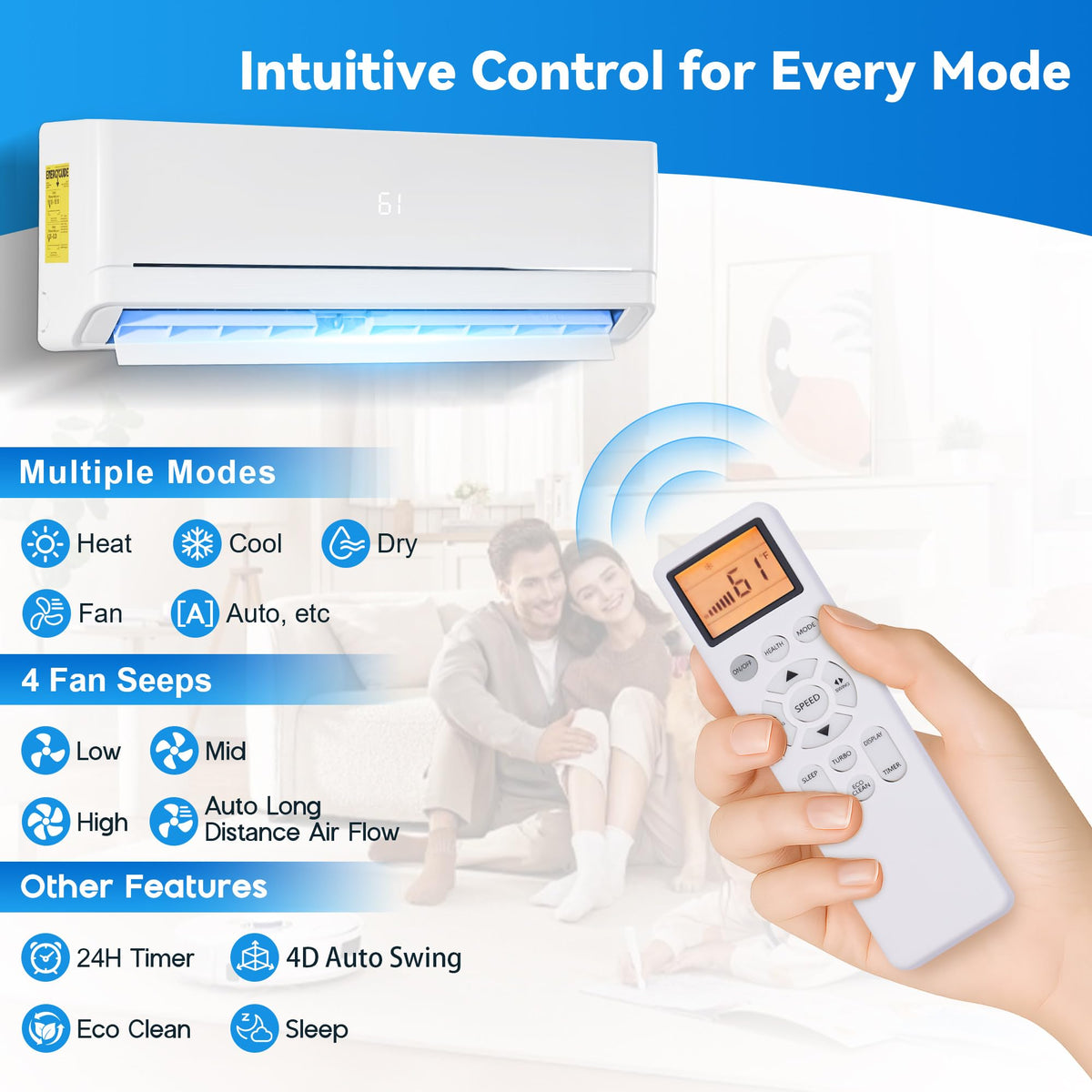 12,000 BTU Mini Split Air Conditioner and Heater, SEER2 18, 115V