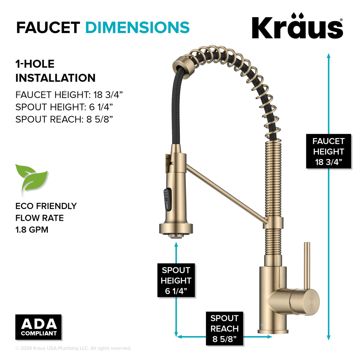 KRAUS Champagne Bronze Pull Down Kitchen Faucet KPF-1610SFACB