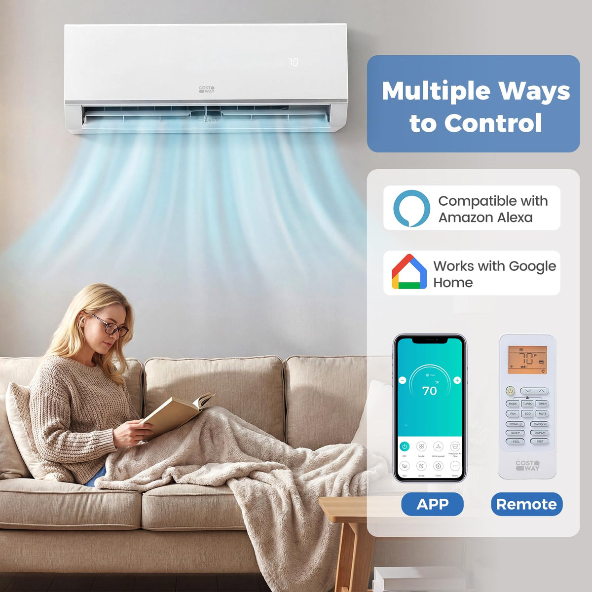 COSTWAY 12000 BTU Mini Split Air Conditioner & Heater, 20 SEER2 115V