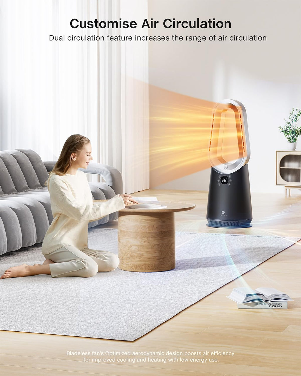 ULTTY Space Heater and Bladeless Fan Combo, 1400W Electric Heater with Remote, 80° Oscillation, 8H Timer, 6-Color Ambient Light, Overheat and Tip-Over Protection, Quiet PTC Heater for Bedroom Office