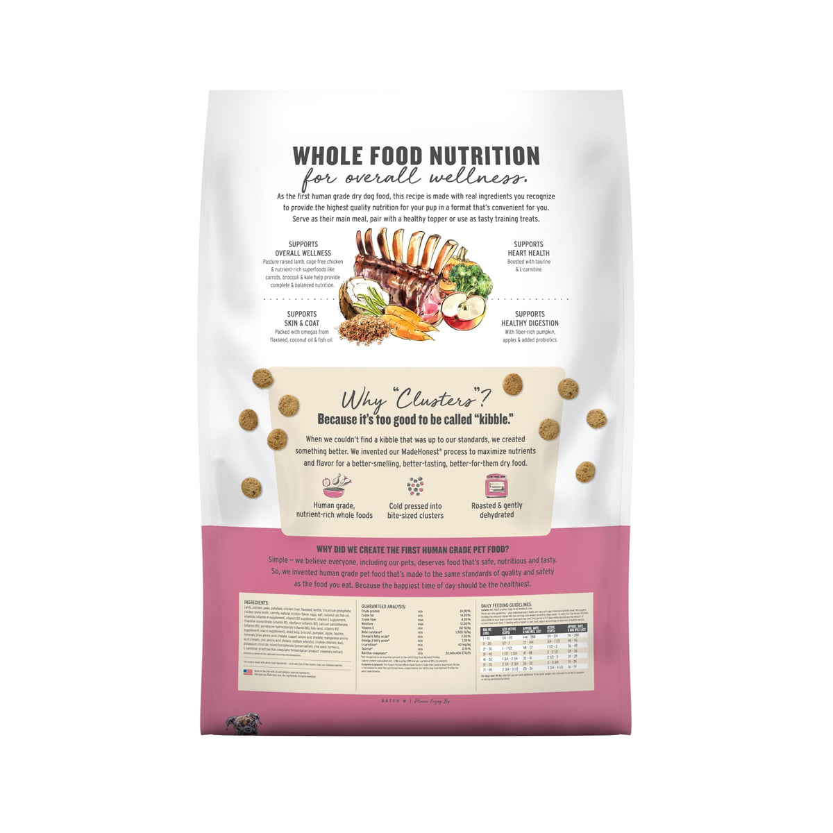 The Honest Kitchen Grain Free Lamb & Superfoods Gourmet Whole Food Clusters, Human Grade Dry Dog Food for Adult Dogs, Vet-Recommended Nutritional Support for Skin, Coat & Digestion, 18 lb Bag