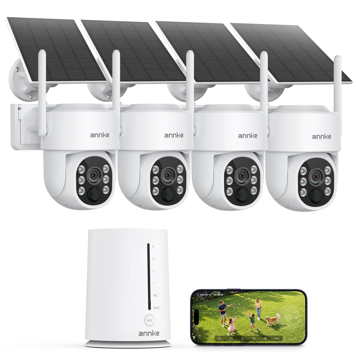 ANNKE 4MP Solar Security Cameras Wireless Outdoor, 4-Cam Home Camera System
