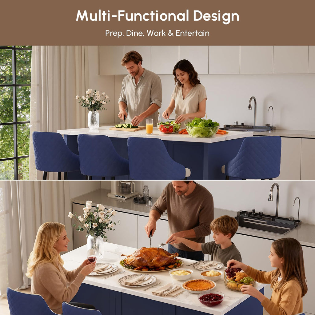 homary 72" White Kitchen Island with Storage Large Kitchen Cabinet with Drawers & Sintered Stone Top Island Table for Dining Room