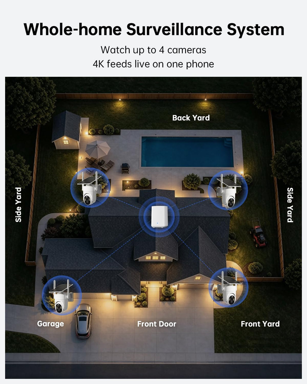 4K Solar Security Cameras Wireless Outdoor Home System, 4-Cam Kit