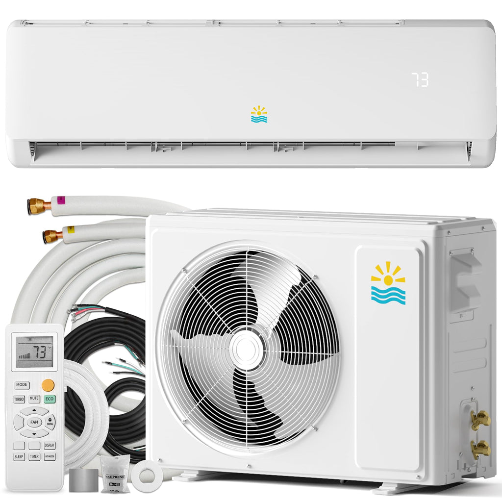Mini Split AC/Heating System - 19 SEER2 9000 BTU Mini Split AC Unit Inverter Heating and Cooling, 115v Energy Efficient Ductless Air Conditioner Up to 550sq.ft, 24H Timer, Installation Kit