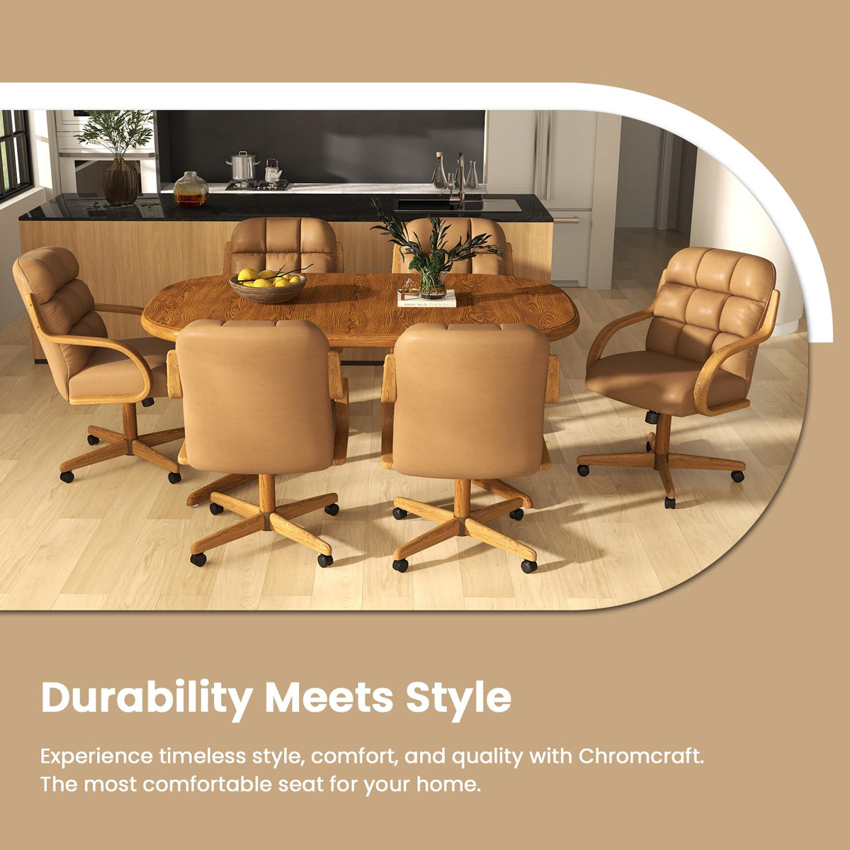 D9520 6pc Swivel Tilt Kitchen Dining Chair - Taupe-Chestnut