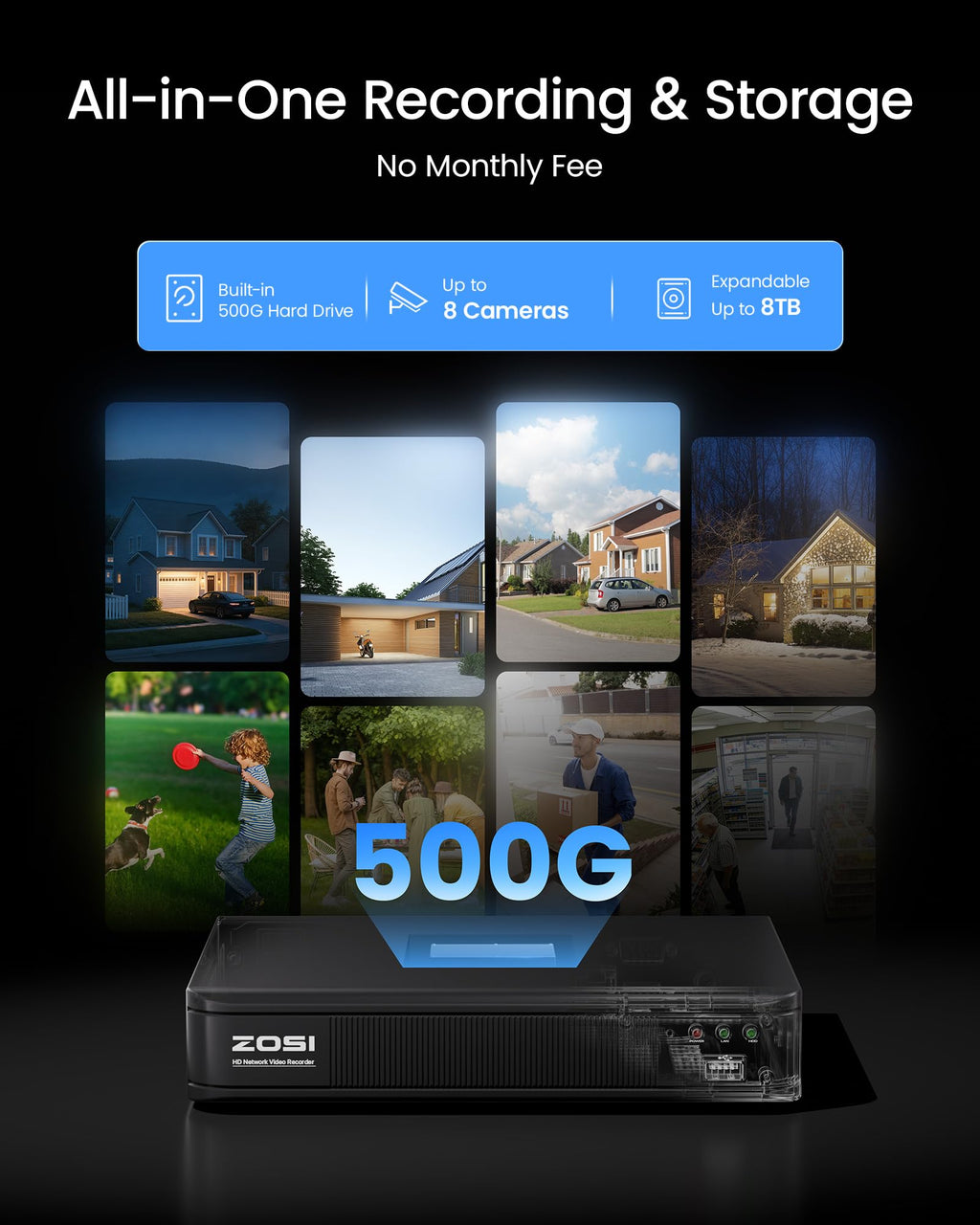 ZOSI 3K Lite Wired Security Camera System, 4 X 1080p Cameras, 500GB HDD