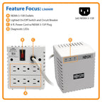 Eaton Tripp Lite LS606M Power Conditioner Surge Protector 600W 6 Outlets