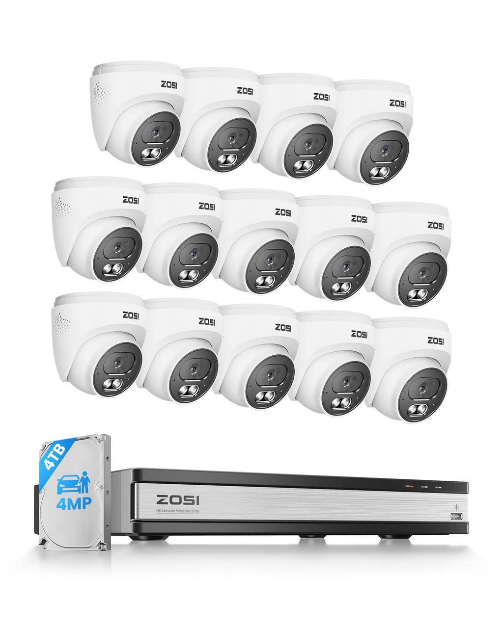 ZOSI C220 8CH 5MP NVR with 8 x 4MP Audio PoE CCTV Camera System, 2TB HDD
