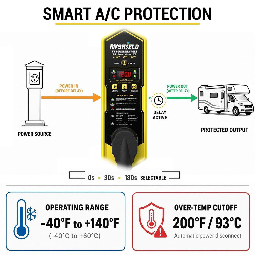 RVShield 30 Amp RV Surge Protector & Power Manager, 200°F Thermal Shutoff