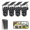 4K Solar Security Cameras Wireless Outdoor with Dual Lens, 4 Cam Kit, No Subscription Fee, Home Security System with Color Night Vision, Auto Tracking, Motion Detection