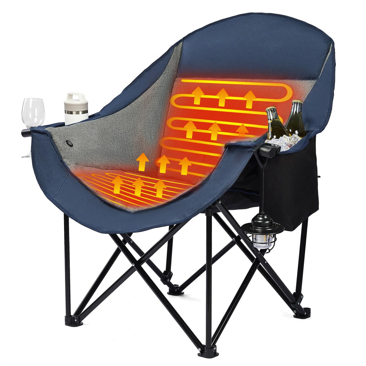 Heated Camping Chair - Oversized Padded Outdoor Folding Comfy Chair