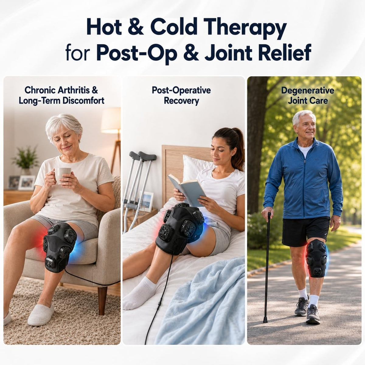 Heat & Cold Recovery Therapy Device for Knee, Semiconductor Cooling & Heating Knee Wrap with Programmable Temp & Timer, Adjustable Straps for Post-Surgery Recovery, Sports Training & Daily Comfort
