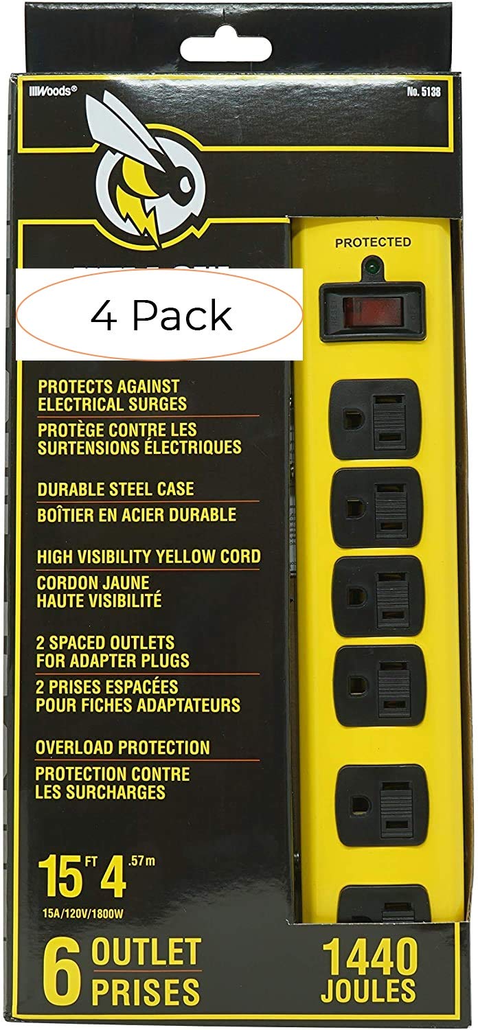 Yellow Jacket 5138N 5138 Metal Surge Protector Strip with 6 Outlets and 15 Foot Cord (Four Расk)