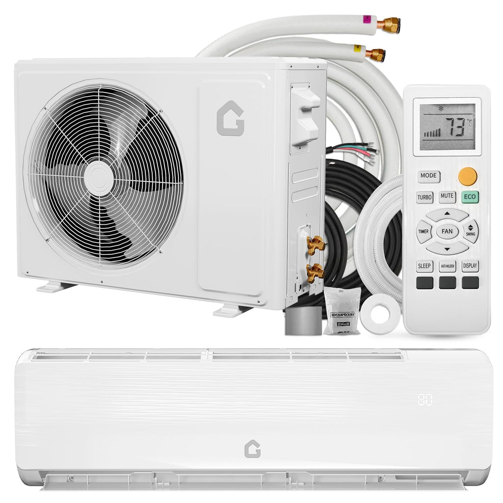 Garvee 12000 BTU Mini Split AC/Heating System, 19 SEER2 Inverter Split System Air Conditioners, Ductless Wall Mount Heat Pump, AC Unit Cool Up to 750 Sq. Ft, Installation Kits, 230V