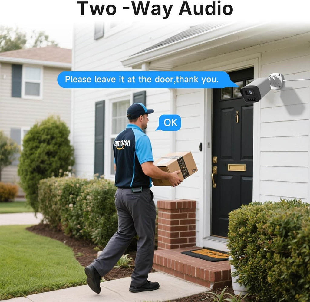 PoE Security Camera System, 4pcs Wired 3MP Outdoor IP Cameras with Color Night Vision, AI Human Detection, Two-Way Audio, 4K 4CH NVR with 500GB HDDfor 24-7 Recording, No Monthly Fee