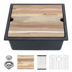 Lordear 18 Inch White Kitchen Sink Granite Composite Undermount Bar Workstation 18x18 White Quartz Sinks Under Counter Single Bowl with Classic Gold Accessories