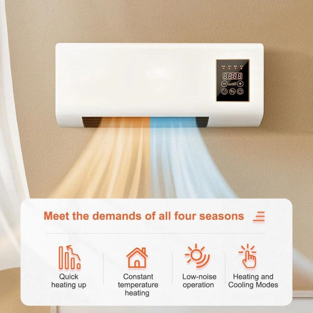 Wall Mounted 2 in 1 Heater & Cooler, Space Heater with Cold Wind, Remote Control Timer, Dual Use Wall & Desktop Mini Air Conditioner No Outdoor Unit for Bedroom Bathroom Office