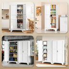 Metal Pantry Storage Cabinets with Doors and Shelves,75" Tall White