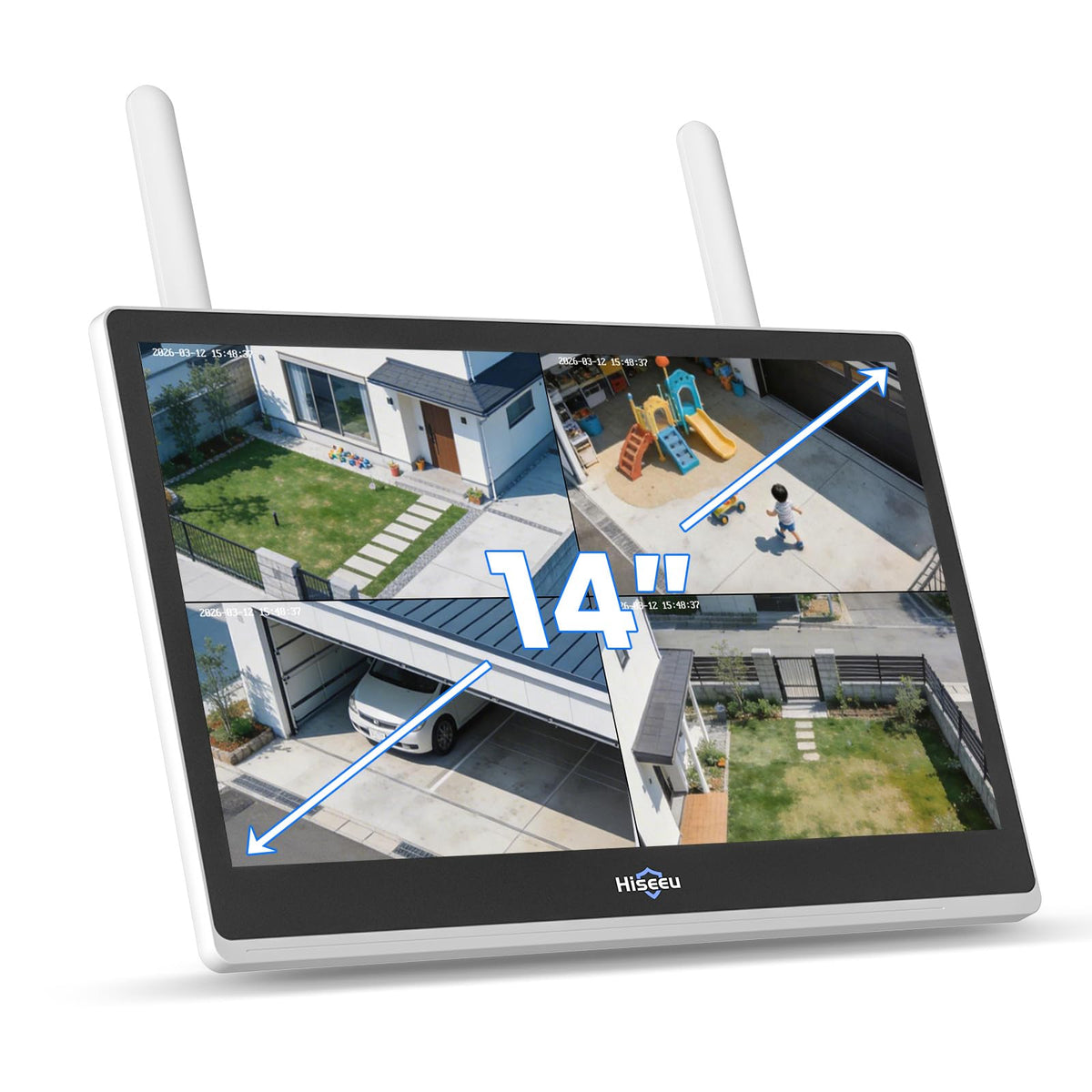 Hiseeu 5MP Wireless Security Camera System, 14in LCD Monitor, 500GB HDD